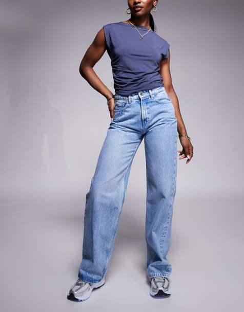Hugo Red straight fit front seeam jeans in acid wash blue - view 1