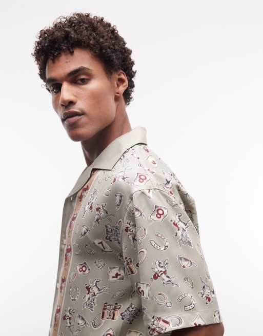 HUGO Red striped printed shirt in light green, 4 of 5