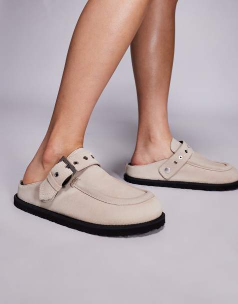 Hugo Red suede clog with buckle detail in stone - view 1