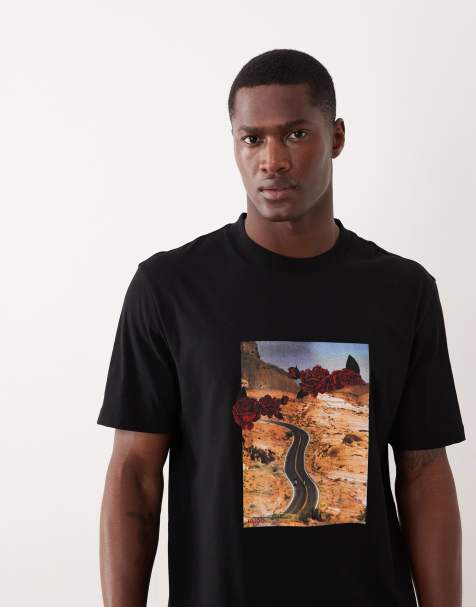 HUGO Red – Svart, avslappnad t-shirt med tryck - view 1