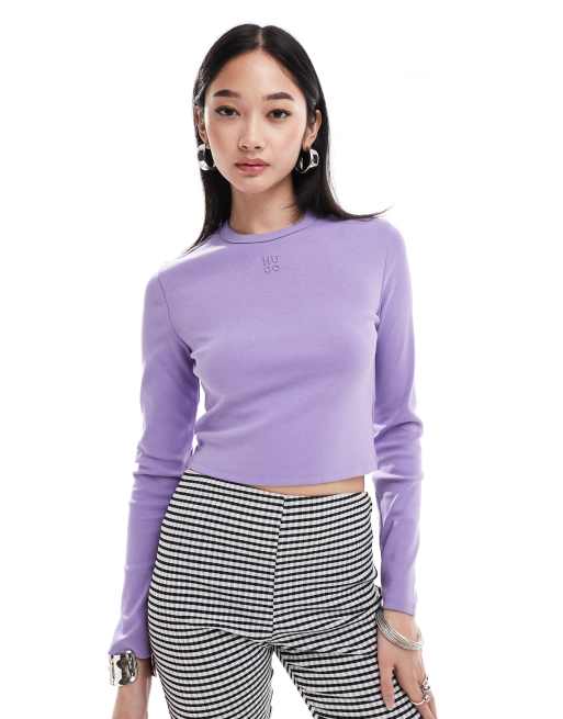 HUGO Red - T-shirt corta e stretta a maniche lunghe viola
