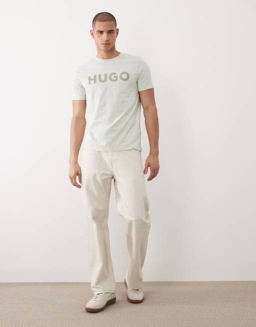 HUGO Red - T-shirt in jersey di cotone verde scuro con stampa del logo, 2 di 5