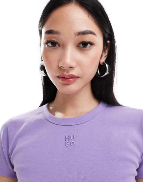 HUGO Red – T-Shirt in Lila mit kurzem, knappem Schnitt - view 1