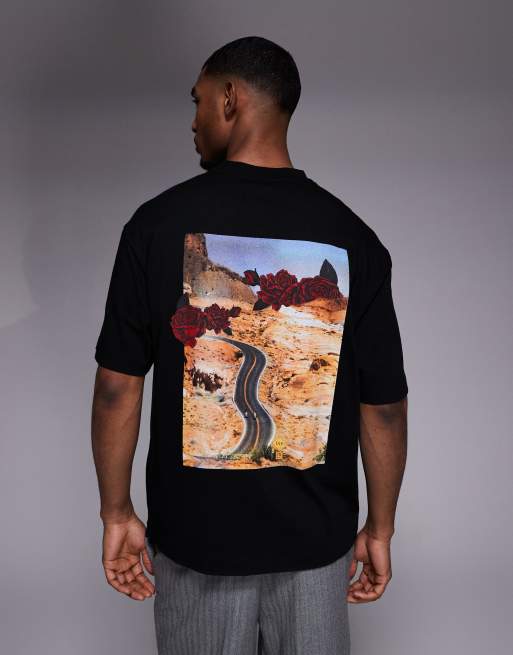 HUGO Red - T-shirt oversize nera con logo stampato, 3 di 5