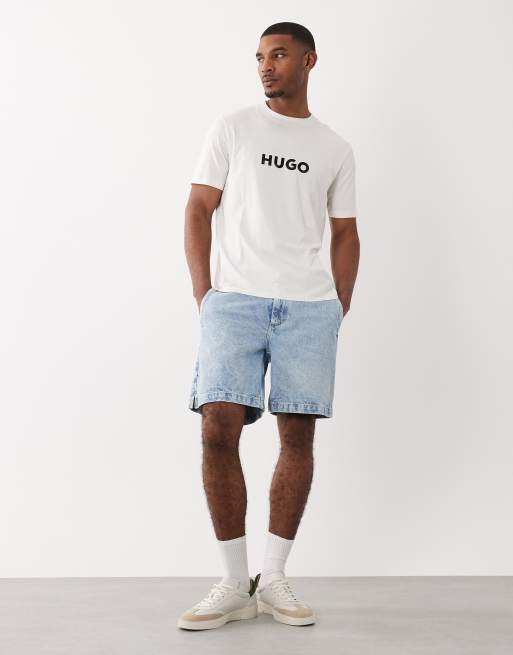 HUGO Red - T-shirt van katoenen jersey met logoprint in crème, 2 van 5