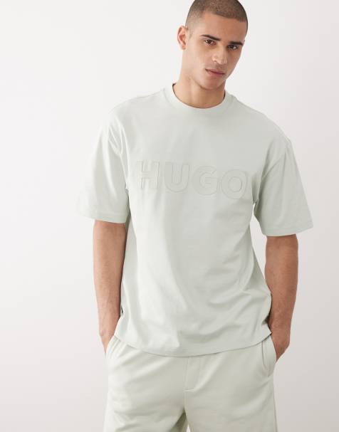 HUGO Red - T-shirt van katoenen jersey met reflecterend logo in groen - view 1
