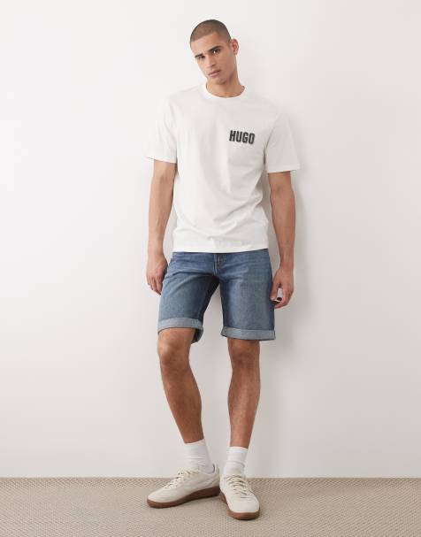 HUGO Red tapered denim shorts in mid blue - view 1