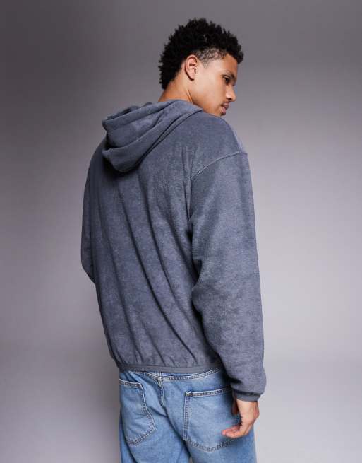 HUGO RED Terry central logo relaxed fit lounge hoodie in dark grey, 3 of 5