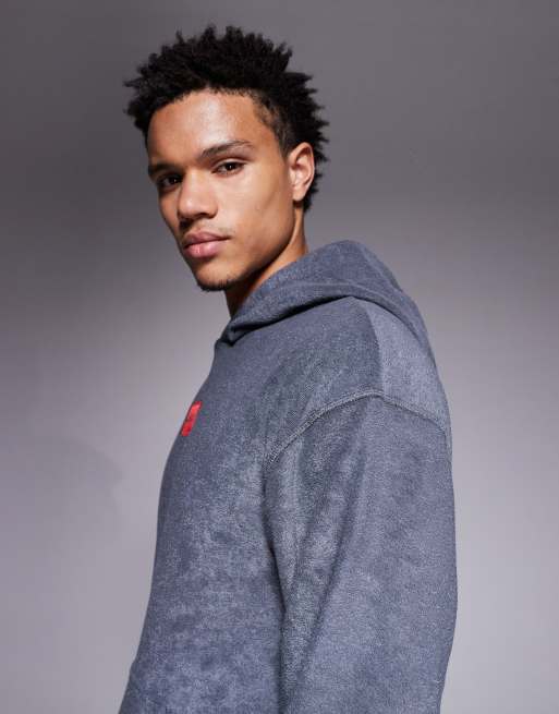 HUGO RED Terry central logo relaxed fit lounge hoodie in dark grey, 4 of 5