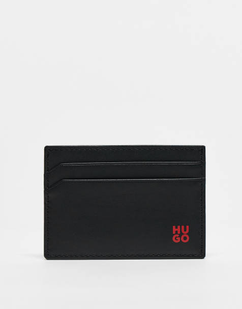 HUGO Red – Tibby – Kartenetui aus Leder in Schwarz mit Logo - view 1