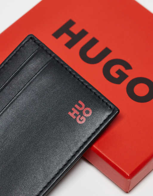 HUGO RED Tibby logo leather cardholder in black, 2 of 3