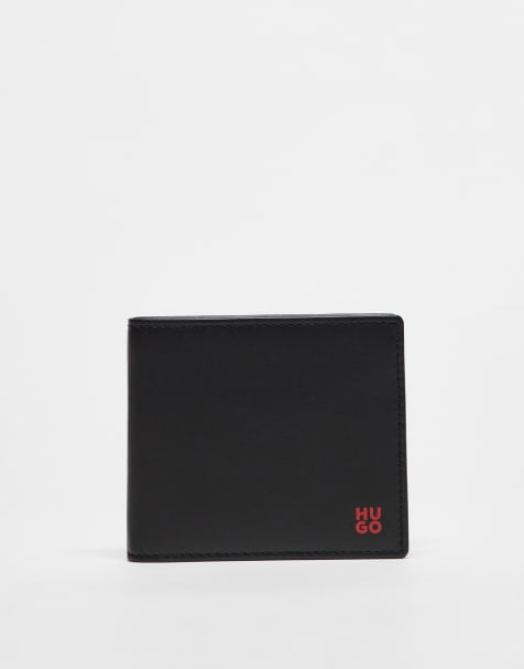HUGO Red - Tibby - Porte-cartes en cuir à rabat avec logo superposé - Noir - view 1