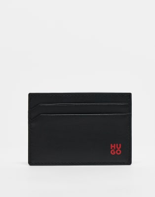 HUGO Red - Tibby - Porte-cartes en cuir avec logo - Noir