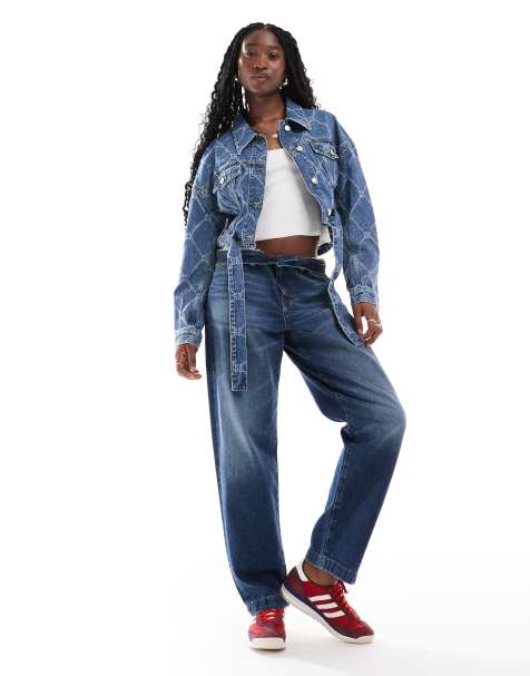 HUGO Red tie waist denim jacket in mid wash - view 1