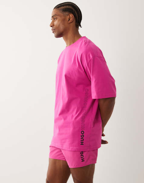 Hugo red tiki co-ord beach t-shirt in pink - view 1