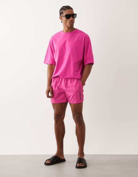 Hugo red tiki co-ord swim shorts in pink - view 1