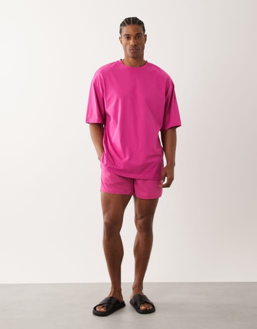 HUGO Red - Tiki - Strand T-shirt in roze, deel van co-ord set, 3 van 4