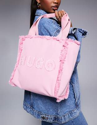 Hugo Red - Tote bag à bords effrangés - Rose - view 1