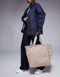 [Hugo Red] HUGO Red tote bag in beige with frayed edging-Neutral One Size Dark Beige
