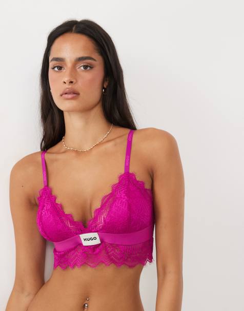 HUGO Red trekantsbralette med blondekant i pink - view 1