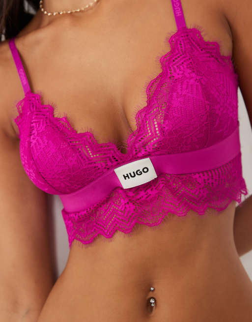 HUGO Red trekantsbralette med spetskant i rosa, 2 av 4
