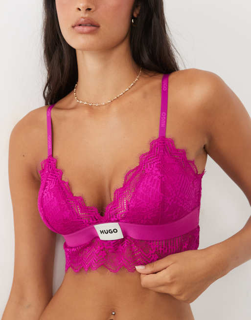 HUGO Red triangle bralette with lace trim in pink , 4 of 4