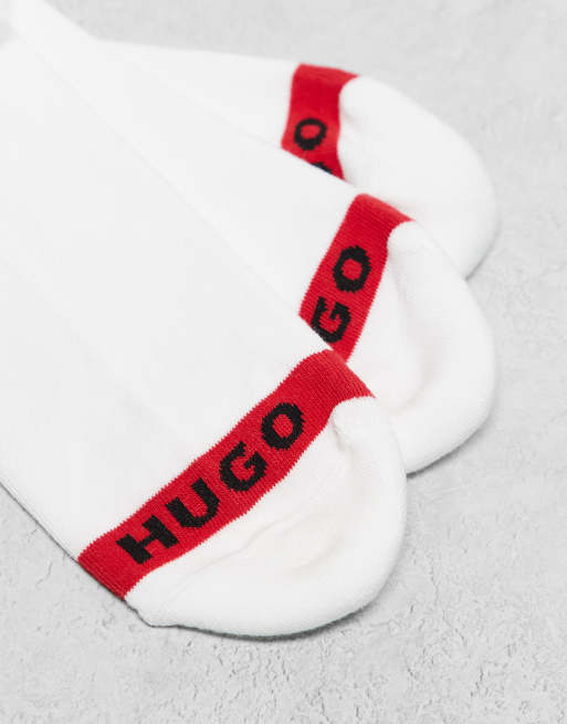 HUGO Red – Vita, korta strumpor i plysch med revärlogga, 3-pack, 2 av 3