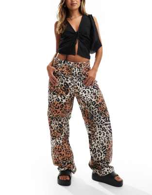 Hugo Red wide leg pants in leopard print