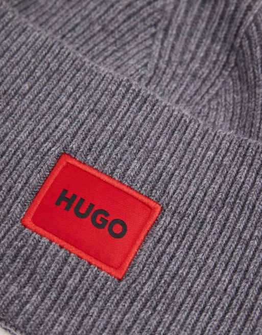 HUGO Red - Xaff - Berretto in maglia color grigio medio con etichetta del logo, 2 di 3