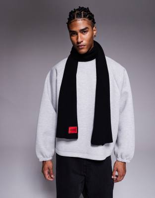 Hugo Red HUGO RED Zaff label logo knit scarf in black