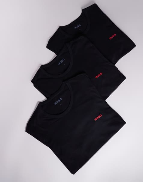 HUGO Red – Zestaw 3 czarnych domowych T-shirtów z długimi rękawami i logo - view 1