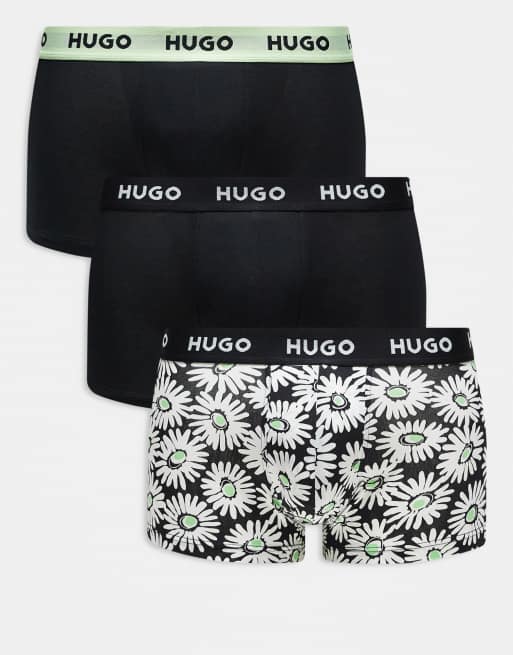 HUGO Red – Zestaw 3 par bokserek w różnych kolorach: gładkie i we wzór w stokrotki z taśmą z logo w pasie
