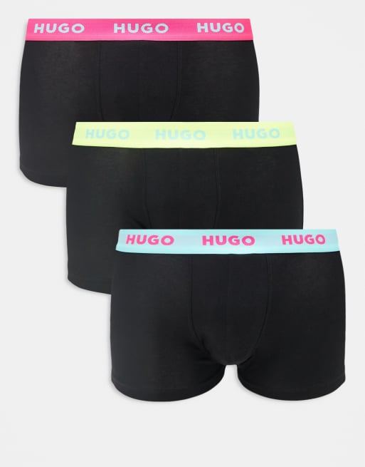 HUGO Red – Zestaw 3 par czarnych bokserek z kontrastową neonową taśmą z logo w talii