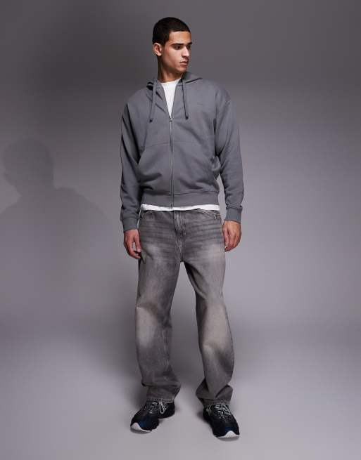 HUGO Red zip up hoodie in dark grey, 2 of 5