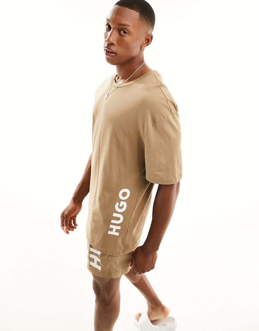 HUGO relaxed beach t-shirt in open brown