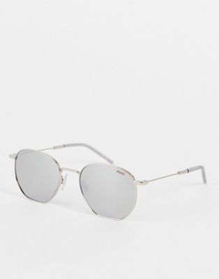 Hugo round sunglasses in mirrored silver