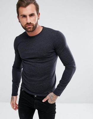 HUGO San Paolo Slim Fit Extra Fine Merino Knitted Jumper in Charcoal | ASOS