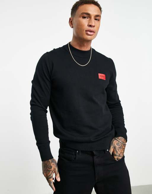 HUGO San Raffael box logo mock neck knitted jumper in black