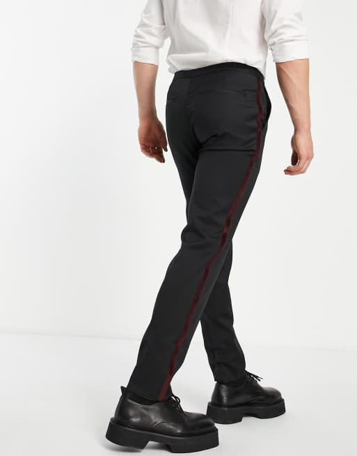 Black Men Pants with Side Satin Stripe One Piece Official Slim Fit Formal  Male Trousers Fashion Clothes for Wedding Evening