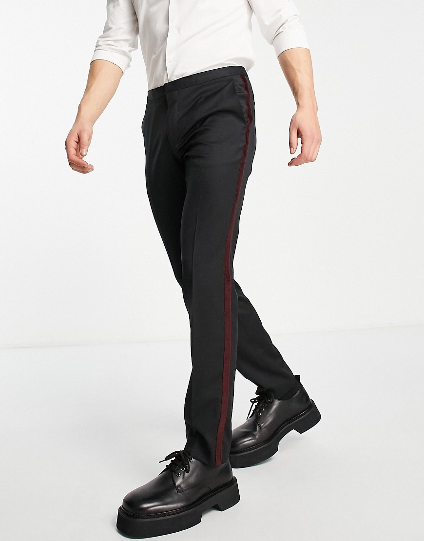 Hugo satin side stripe formal trousers in black