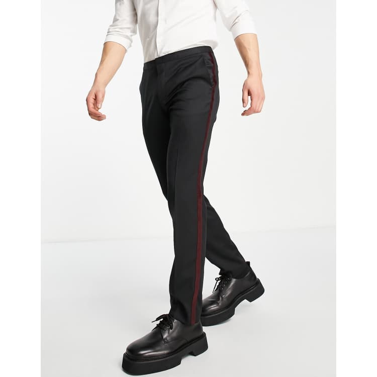 Mens black trousers store with red stripe