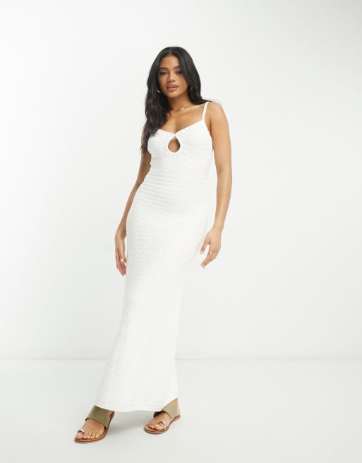 HUGO Sbasky fitted knitted maxi dress in white ASOS