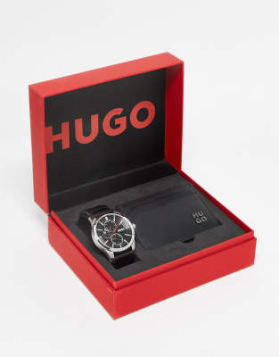 Hugo leather watch and leather card holder gift set in black 1570139 - ASOS Price Checker