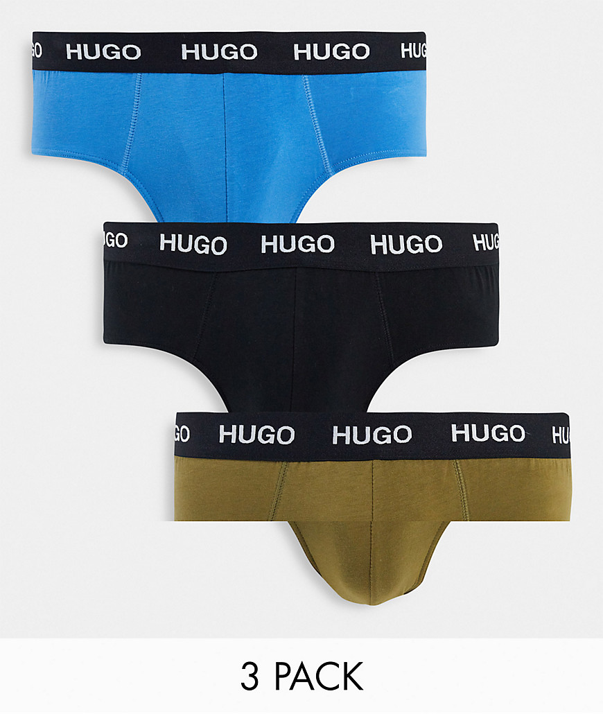 HUGO - Set van 3 onderbroeken met logo op tailleband in zwart/blauw/kaki-Meerkleurig