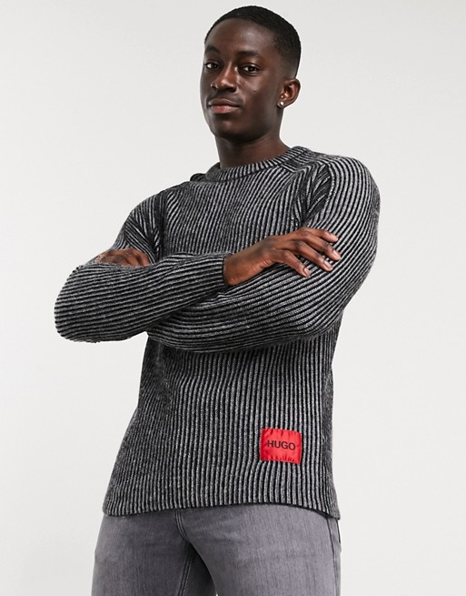 HUGO Shair knitted jumper with logo tab in black