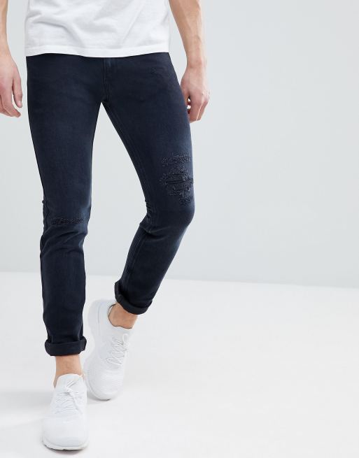 HUGO Skinny Fit Stretch Distressed Jeans In Gray