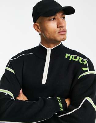 Hugo Slogono half-zip jumper in black  - ASOS Price Checker