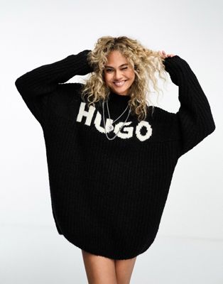HUGO Slogues oversized jumper dress in black