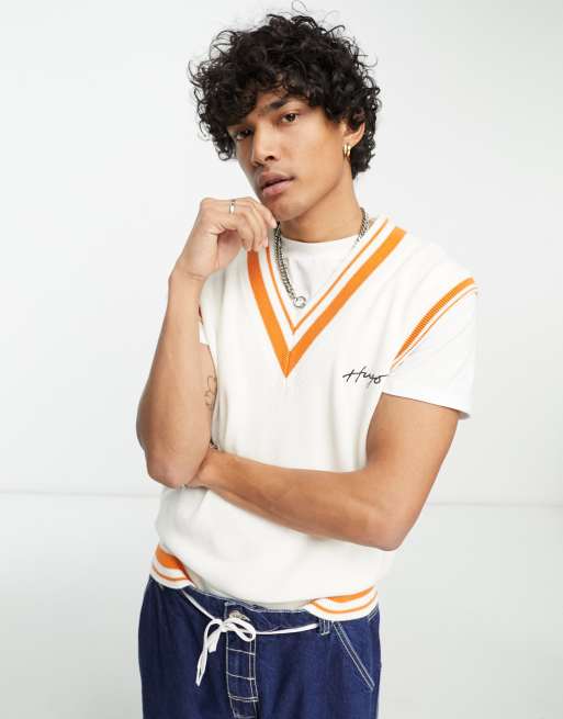 HUGO - Spenco - Oversized gebreid hemd met geschreven logo in gebroken wit