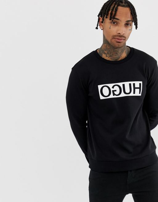 HUGO - Sweater met groot logo in zwart